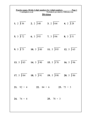 Two-Digit Division Worksheets