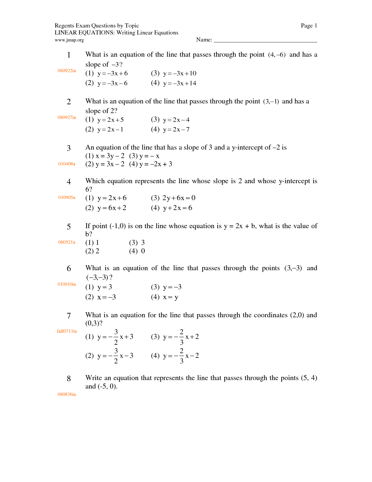 Writing Linear Equations Worksheets Image