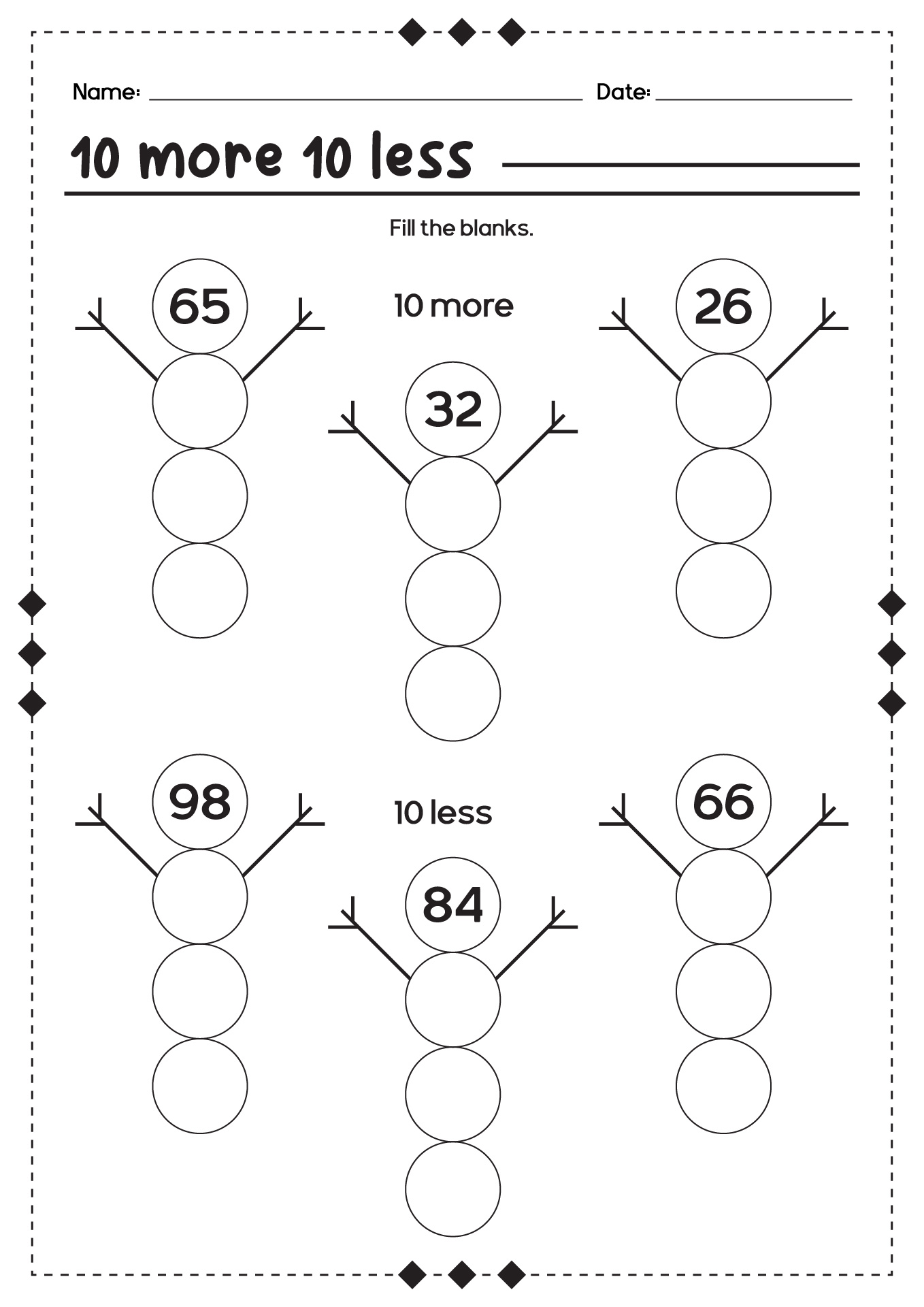 15 10 More Or Less Worksheets /