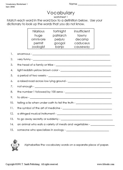 Science Vocabulary Printable Worksheets