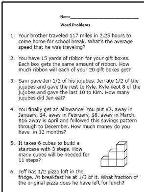 6th Grade Math Word Problems Worksheets Image