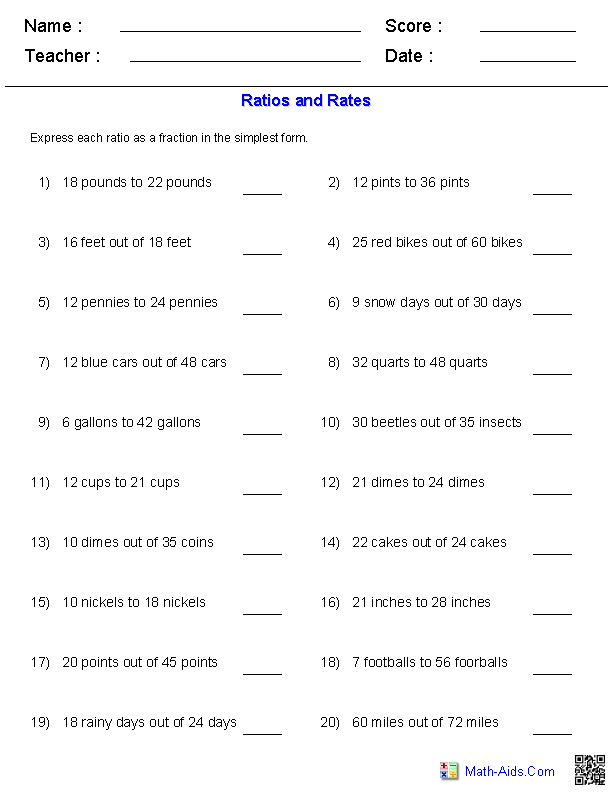 6th Grade Ratio Worksheets Image