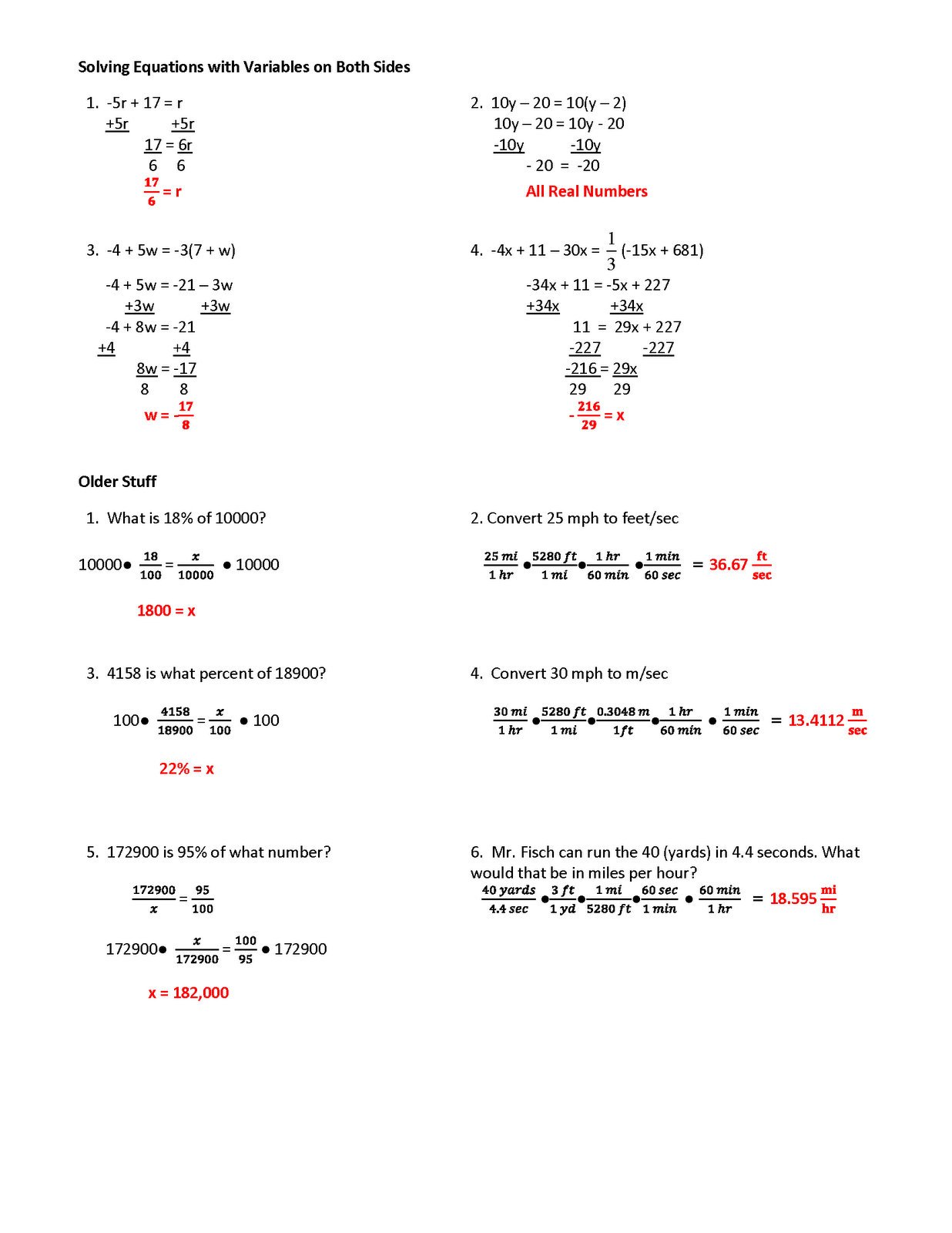 Algebra 1 Linear Equation Worksheets