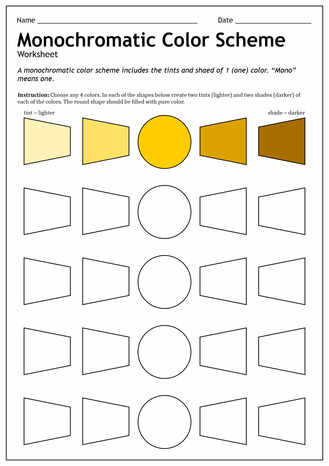 Art Worksheet Color Schemes