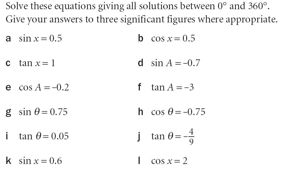 Basic Trig Equations Worksheet Image