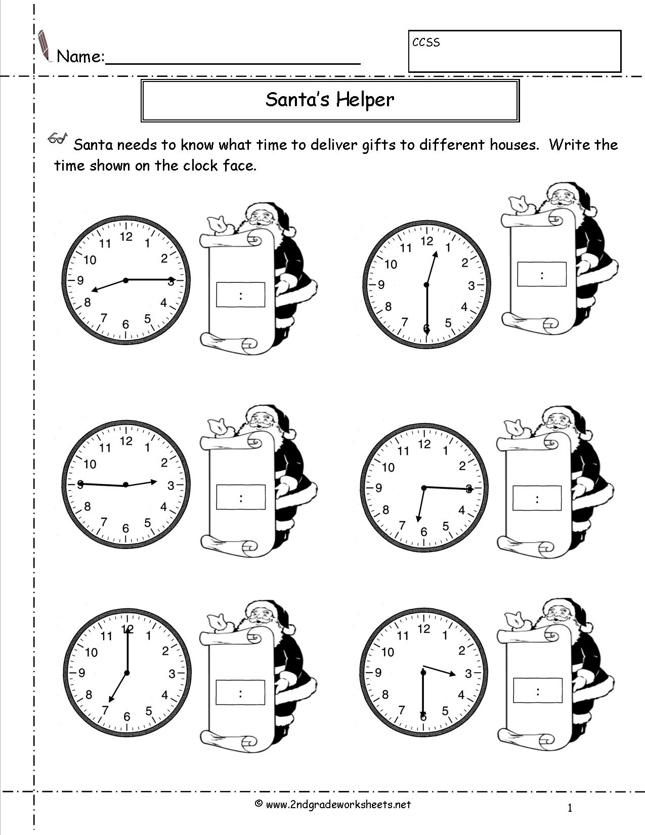Christmas Telling Time Worksheets Image