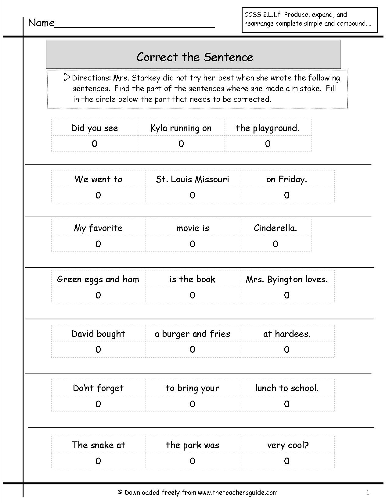 Correct Sentences Worksheet Image