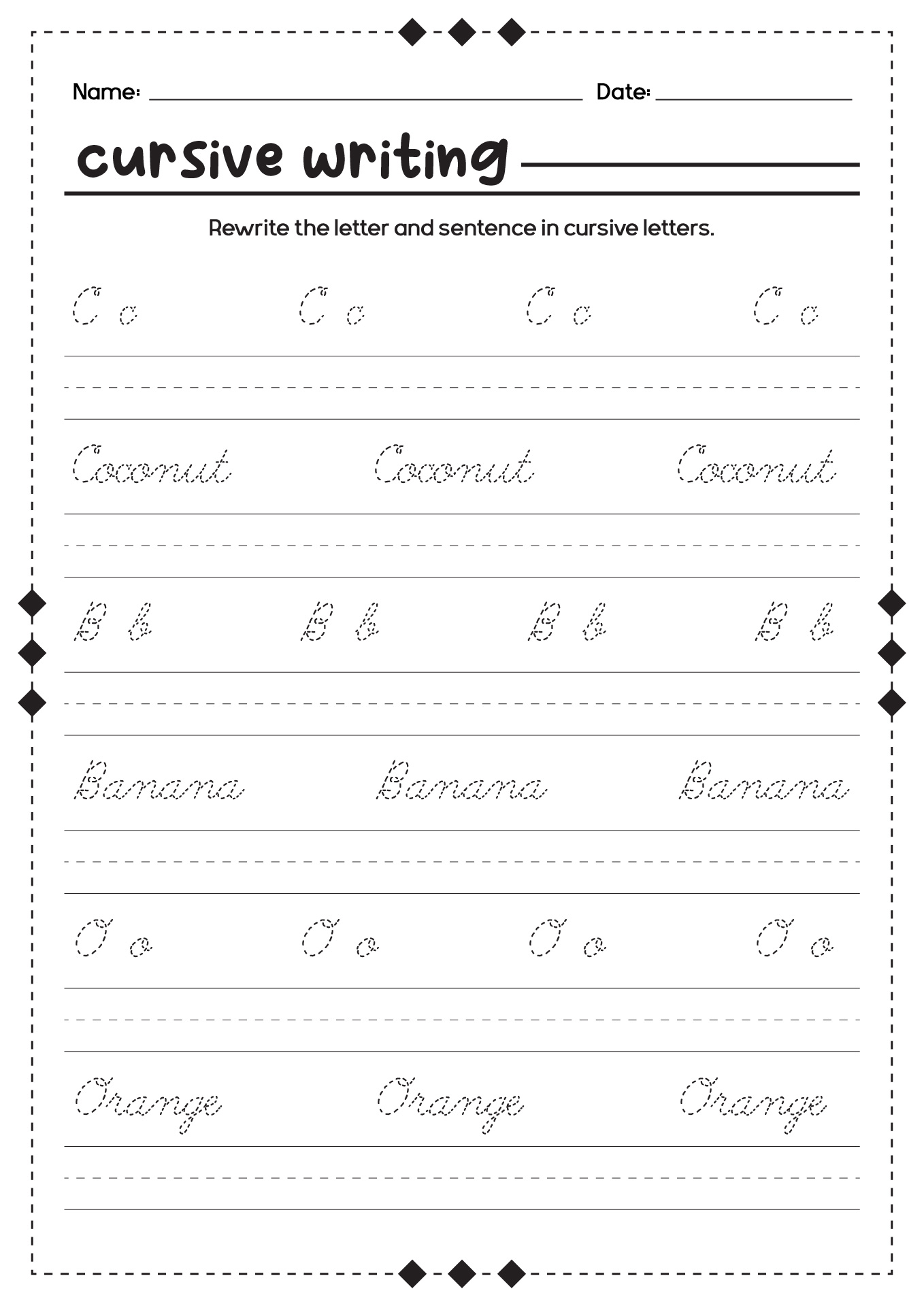 Cursive Writing Practice Sheets Printable