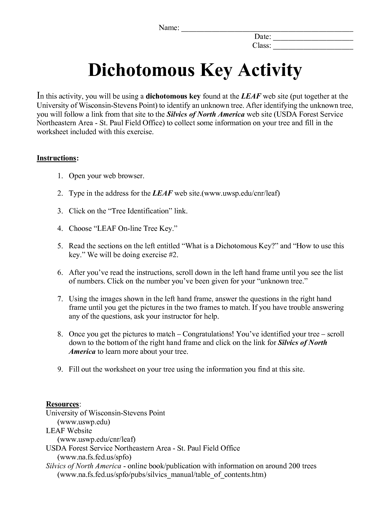Dichotomous Key Worksheets Printable Image