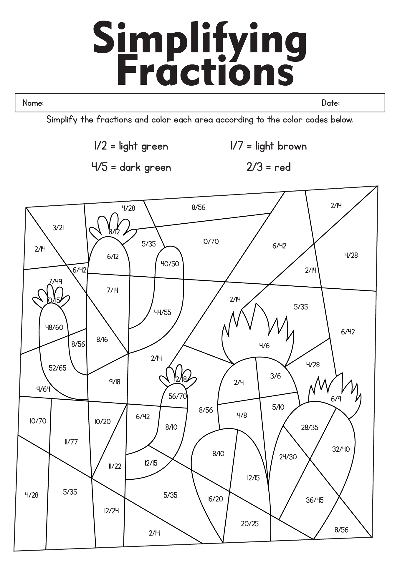 6 Best Images of Simplifying Fractions Coloring Worksheet - Equivalent ...