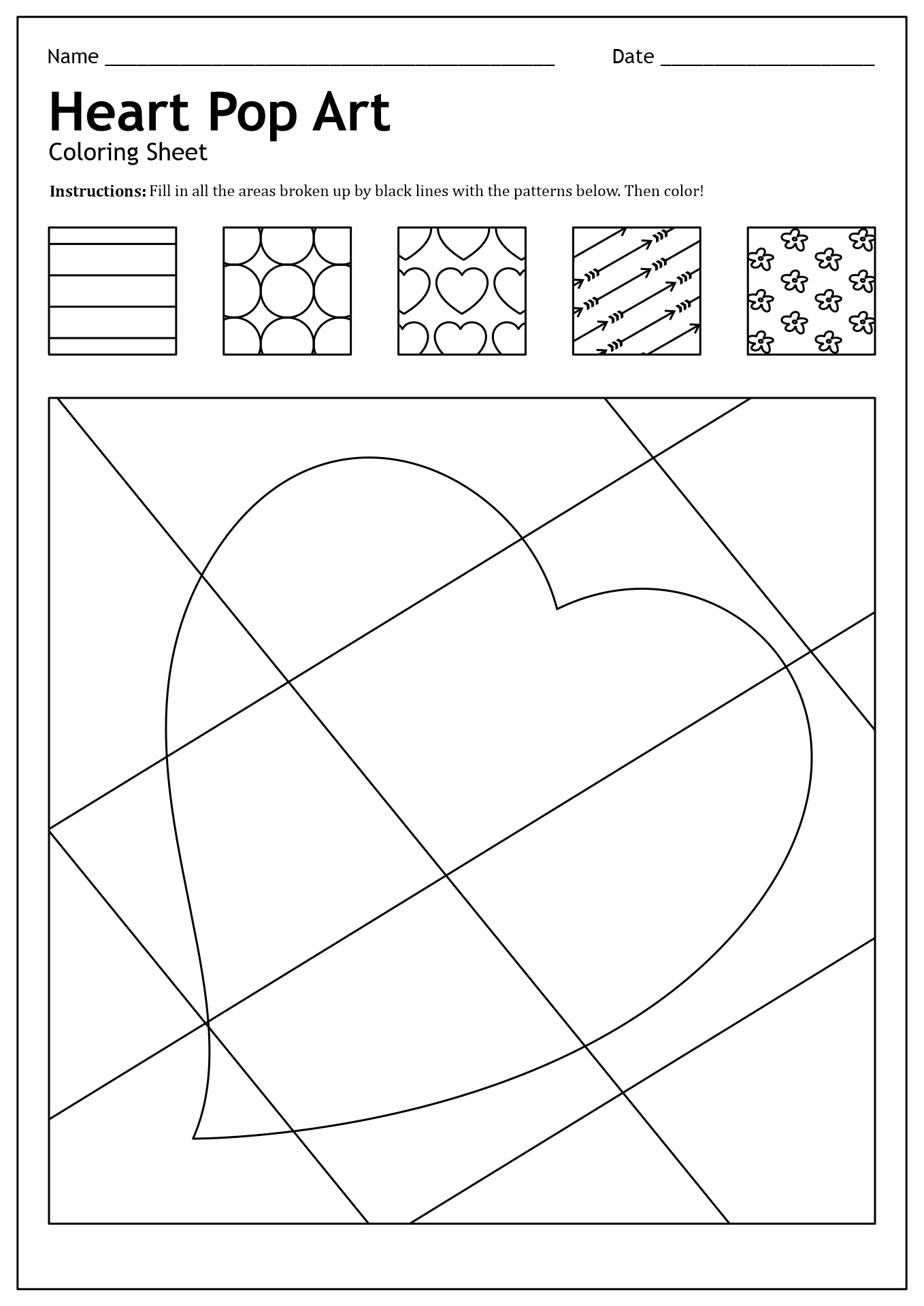 Heart Pop Art Coloring Sheets Image