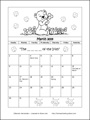 Kids March 2014 Calendar Printable Image