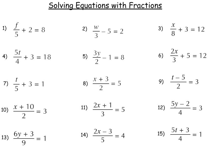 Linear Equations with Fractions Worksheet