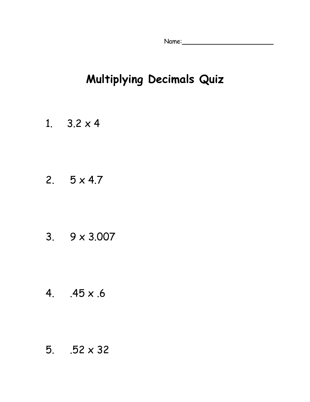 Multiplying Decimals Worksheets 7th Grade Image