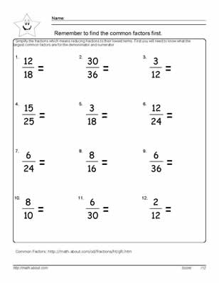Simplest Form Fractions Worksheets 4th Grade Image