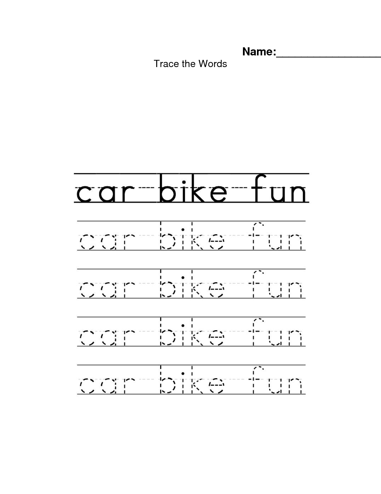 Tracing Words Worksheets Image
