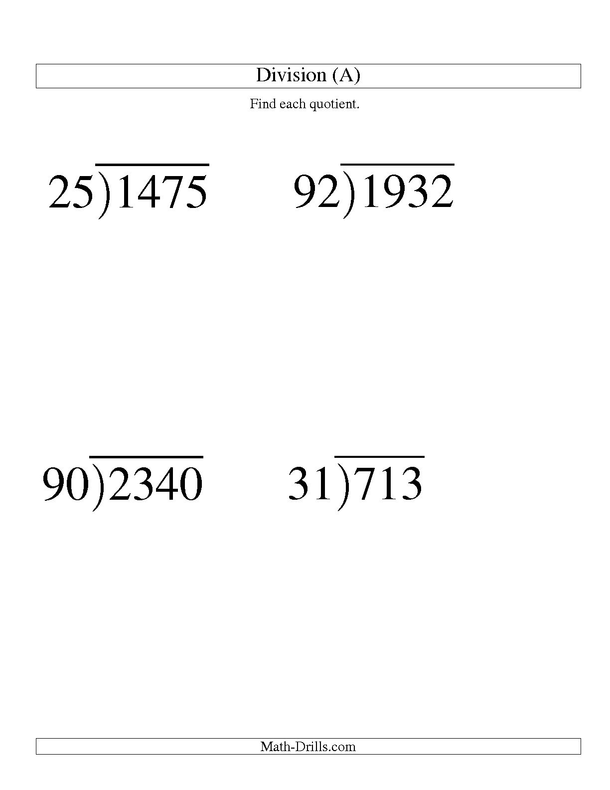 2-Digit Divisor Long Division Worksheets