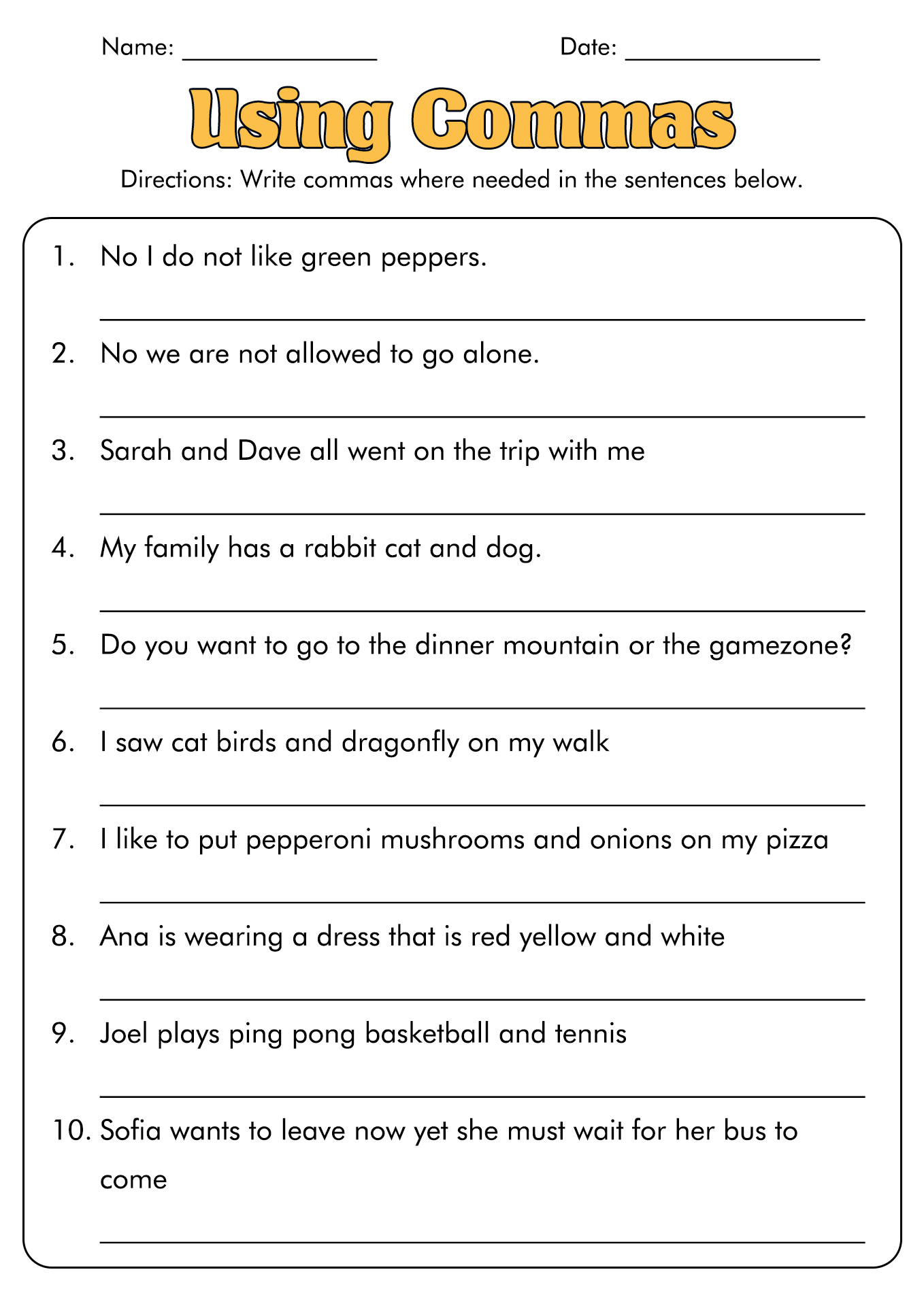 17 Comma Practice Worksheets Worksheeto