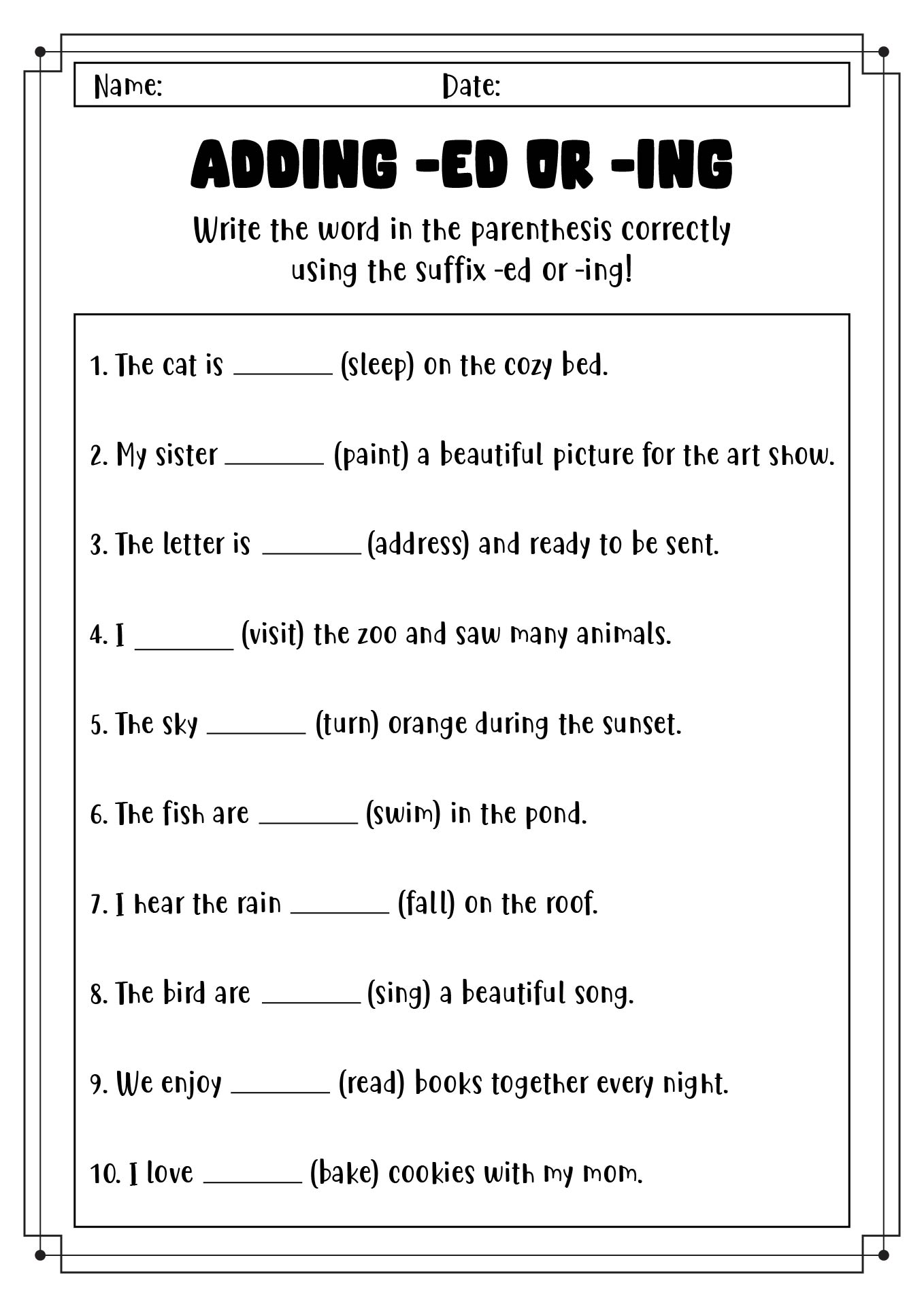 20 Adding The Suffix Ed And ING Worksheet Worksheeto