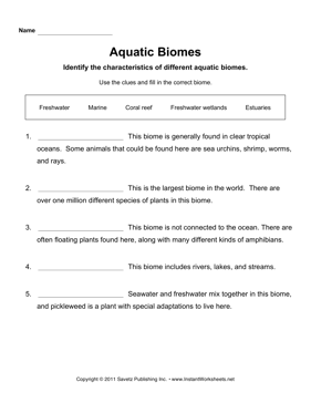 Aquatic Biome Worksheets Image