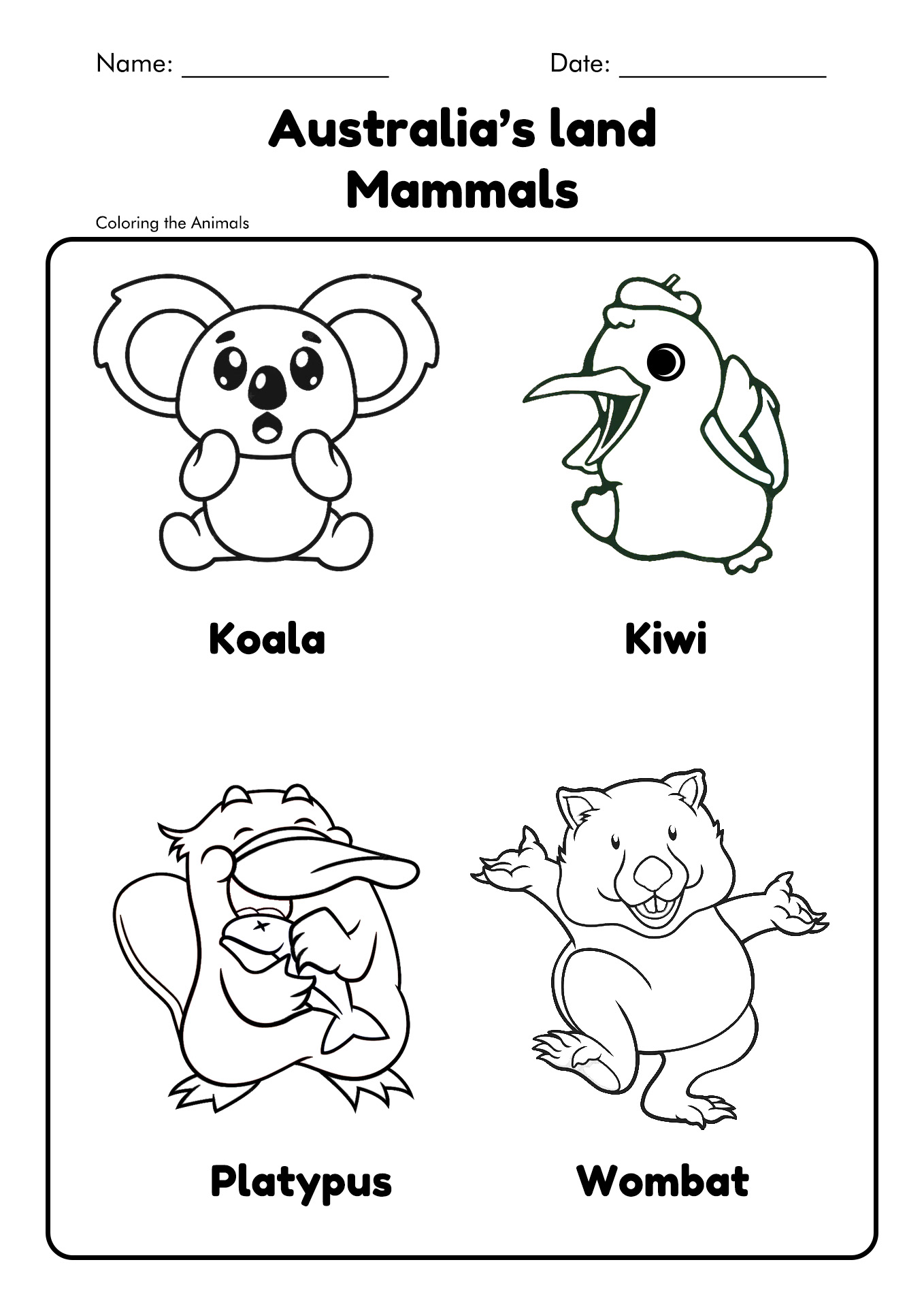Australian Animals Coloring Pages of the Desert