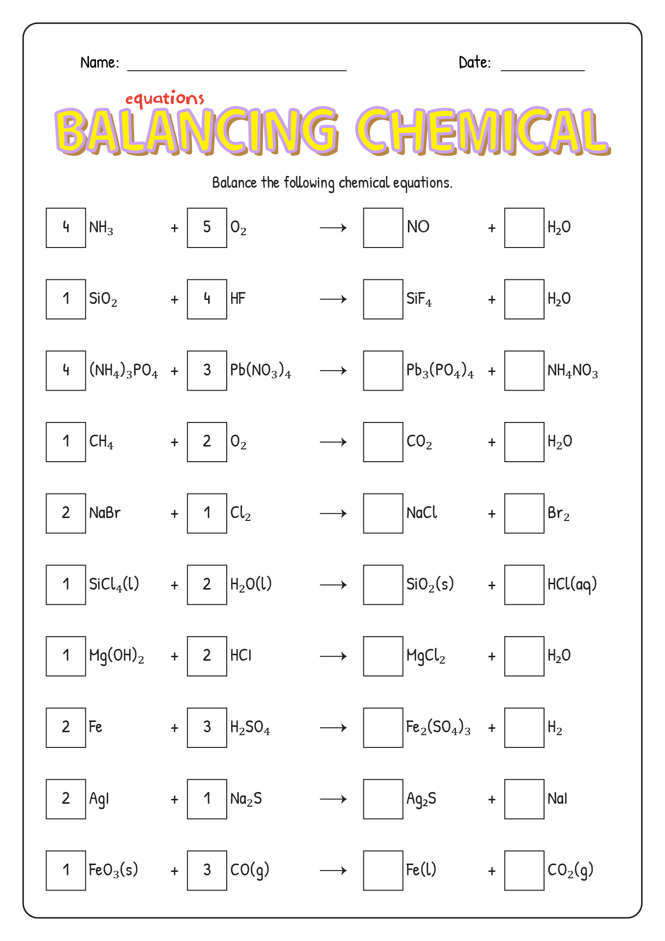 Balancing Chemical Equations Examples