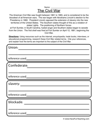 Civil War Worksheets 5th Grade Social Studies Image