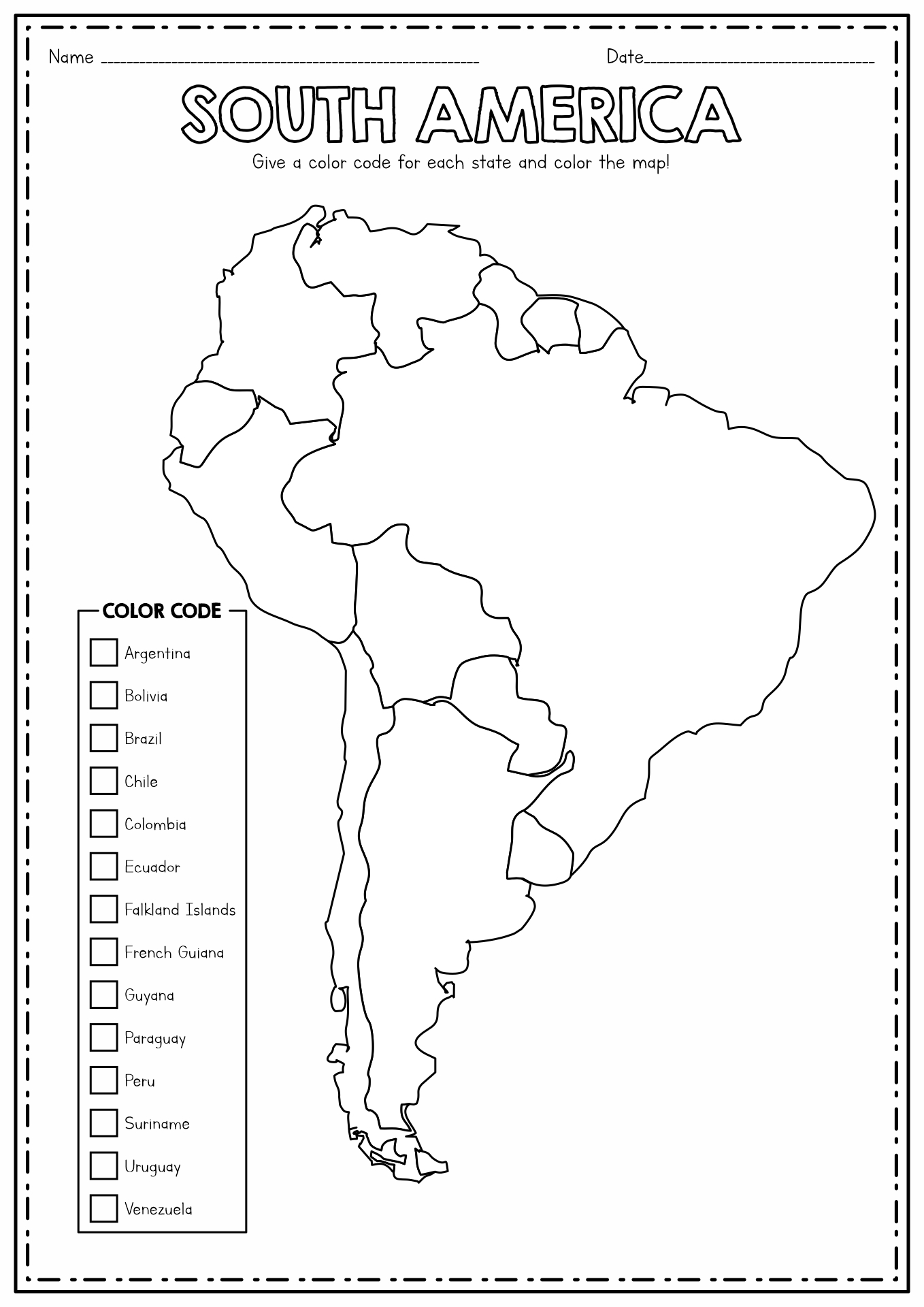 Coloring Map of South America Countries Image