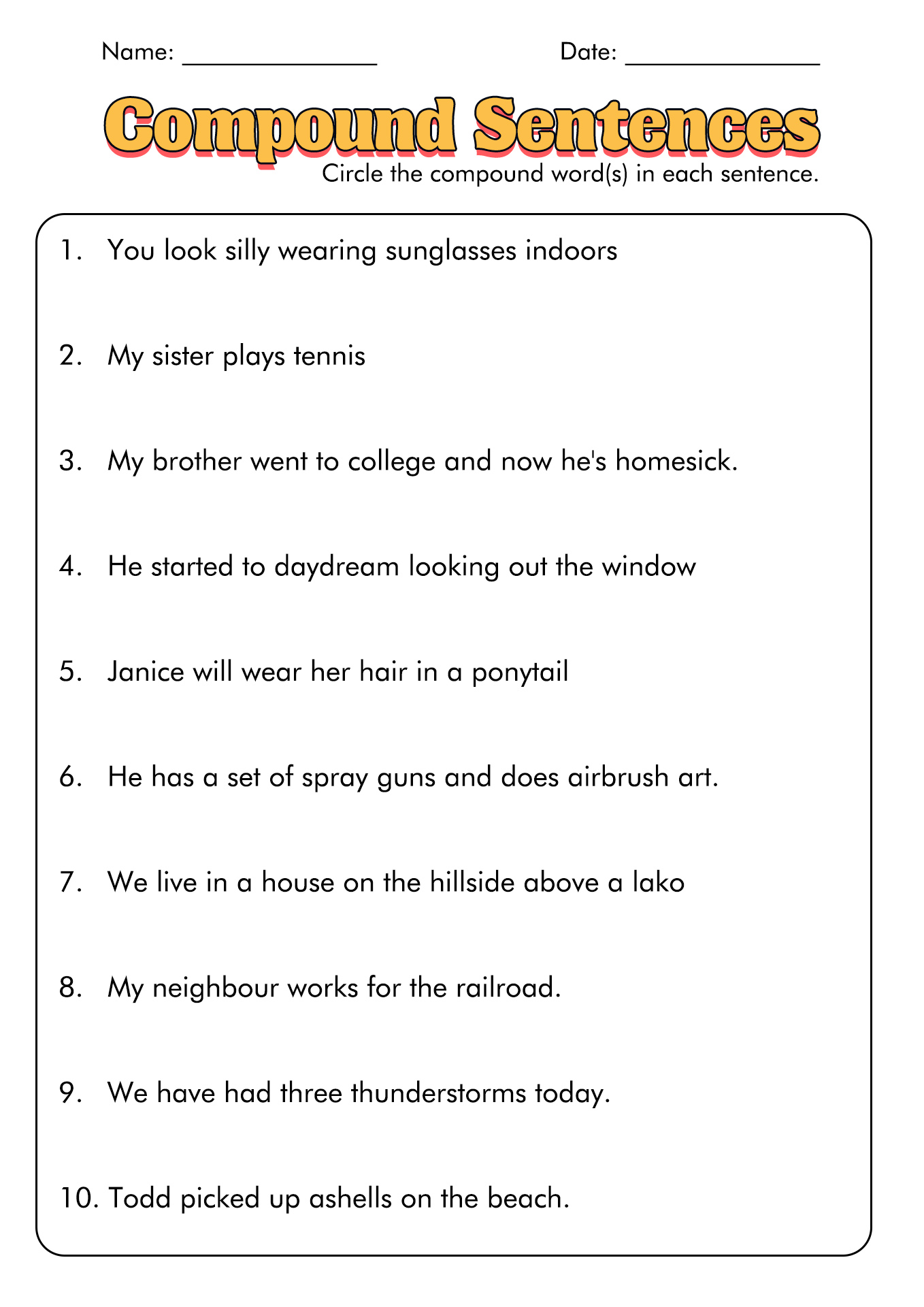 Compound Sentence Worksheets 5th Grade Image