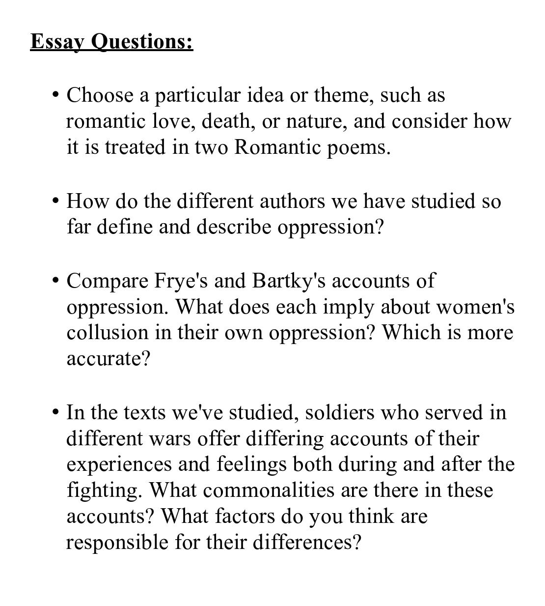 essay question worksheet