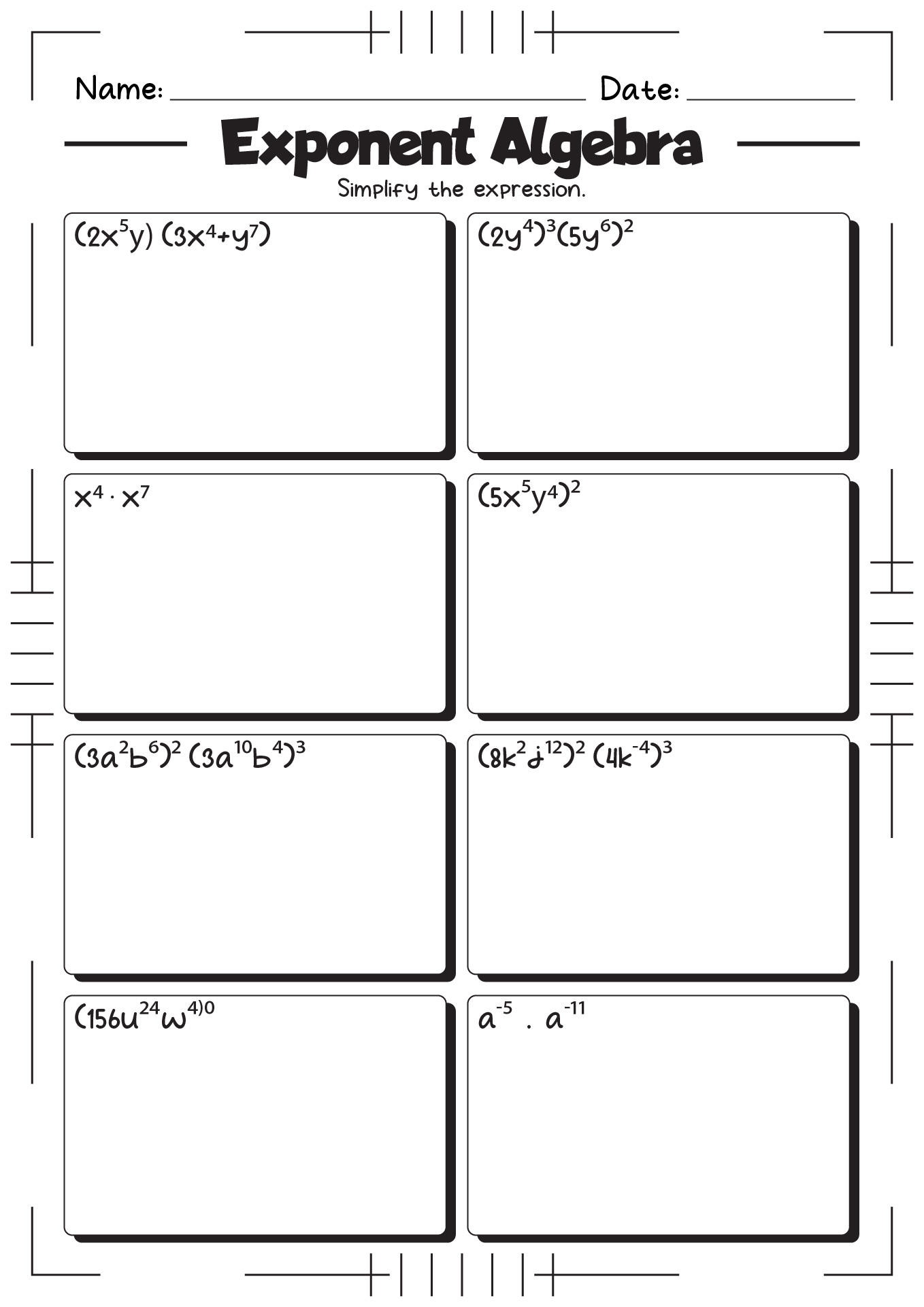 Exponent Worksheets Algebra 1 Review