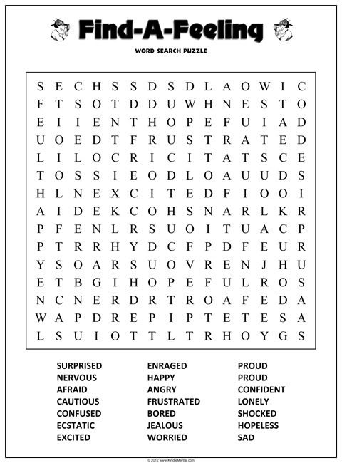 Feelings Word Search Puzzles Printable Image