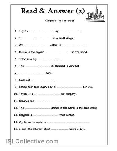Reading Worksheets for Elementary Students
