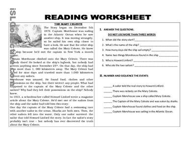 Free Elementary Reading Worksheets
