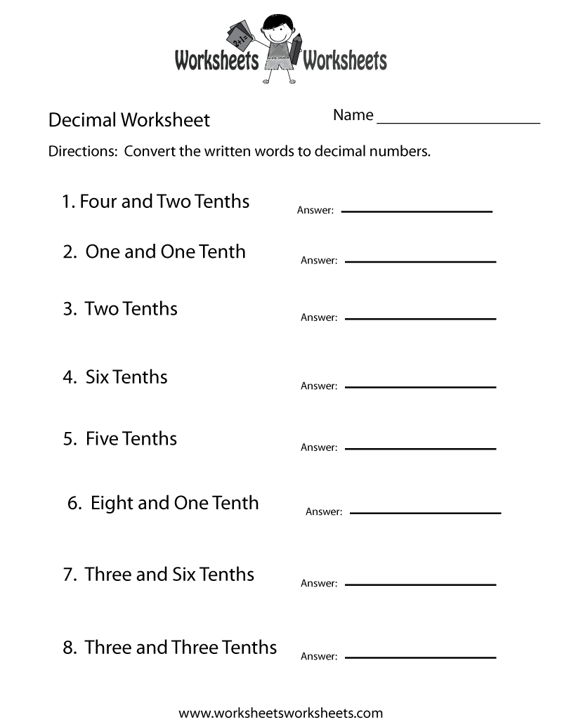 Free Printable Decimal Worksheets Image