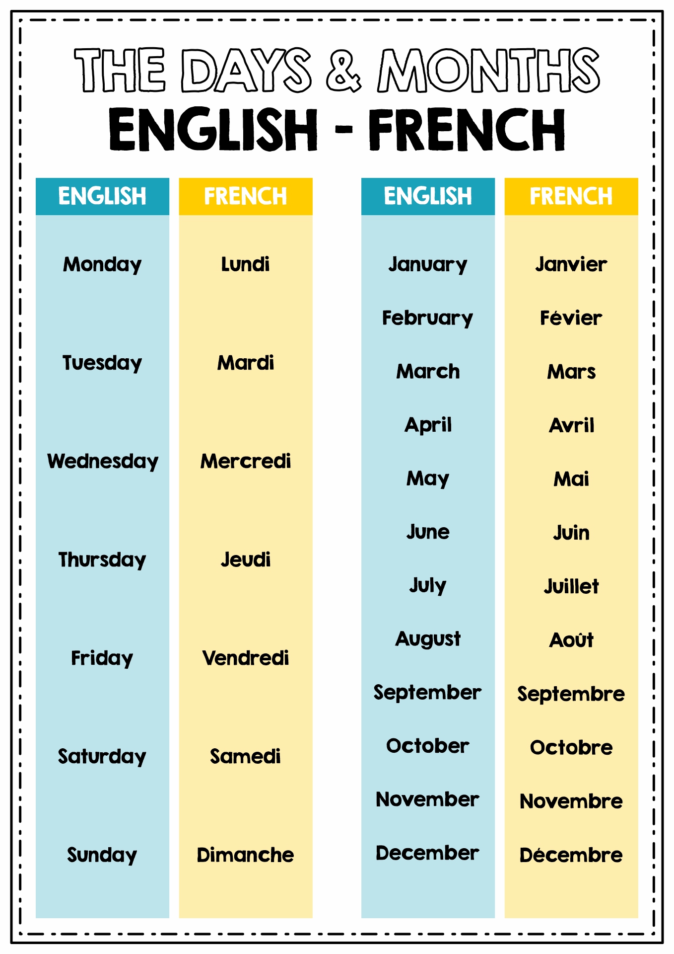 French Months and Days Image