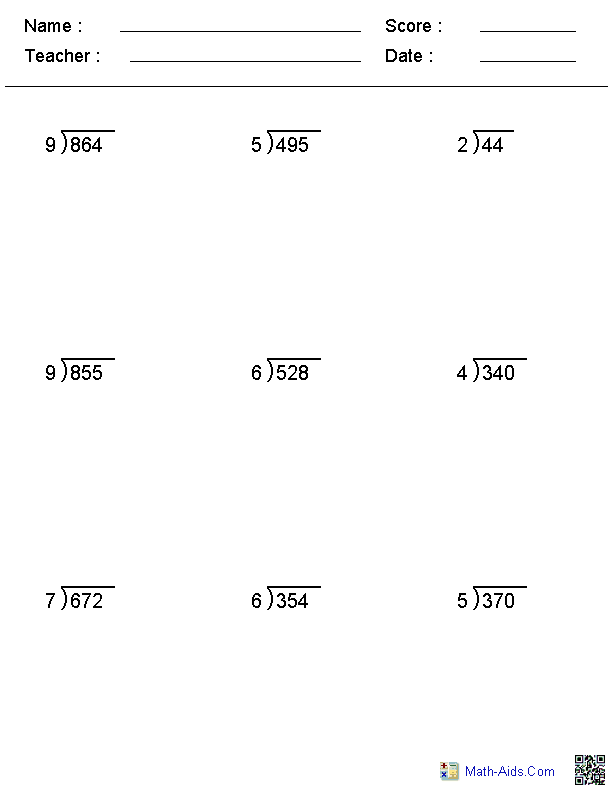 Grade Long Division Worksheet