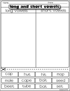 Long and Short Vowel Worksheets Free