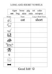 Long and Short Vowel Worksheets