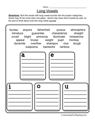 Long and Short Vowels Worksheets 2nd Grade