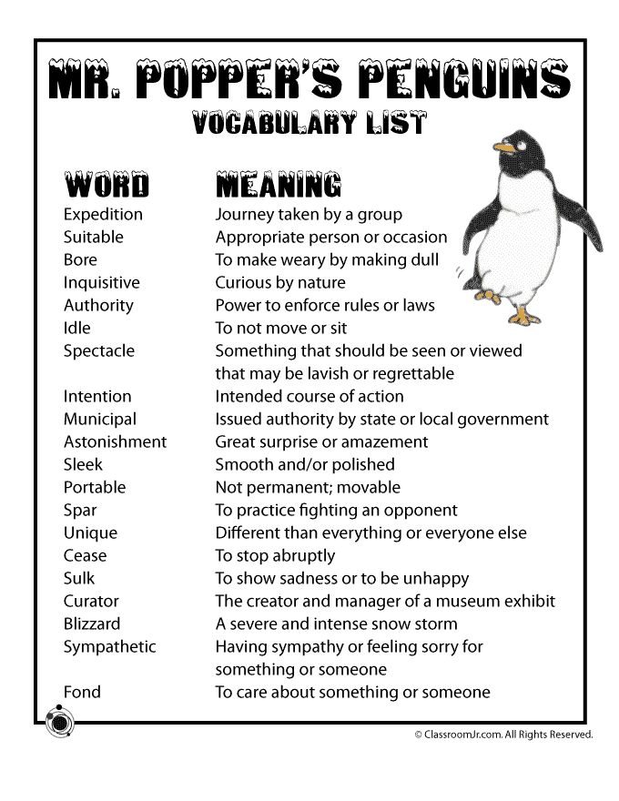 Mr. Poppers Penguins Vocabulary
