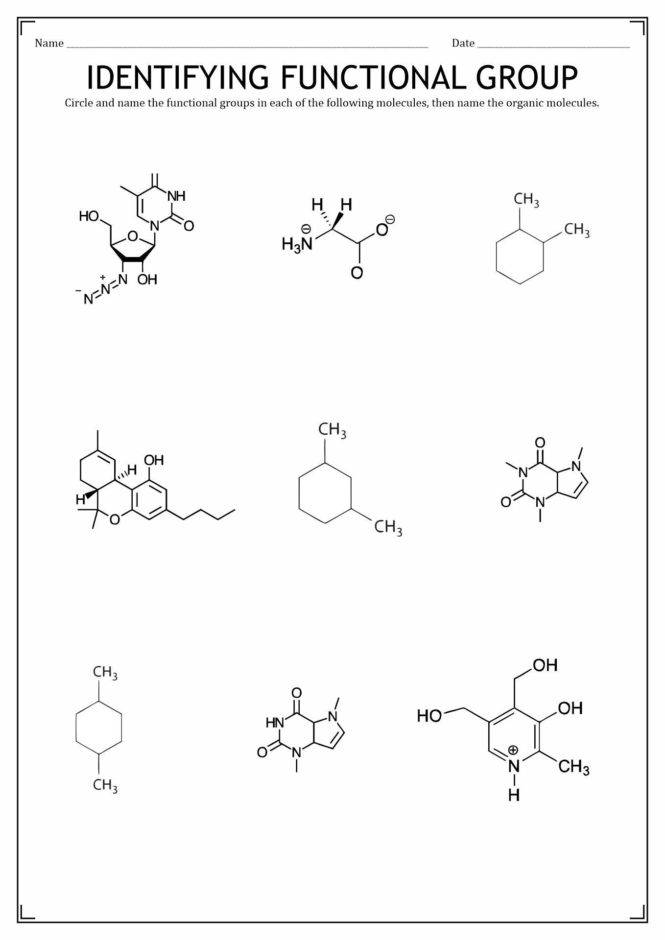 Organic Molecules Functional Groups Worksheet