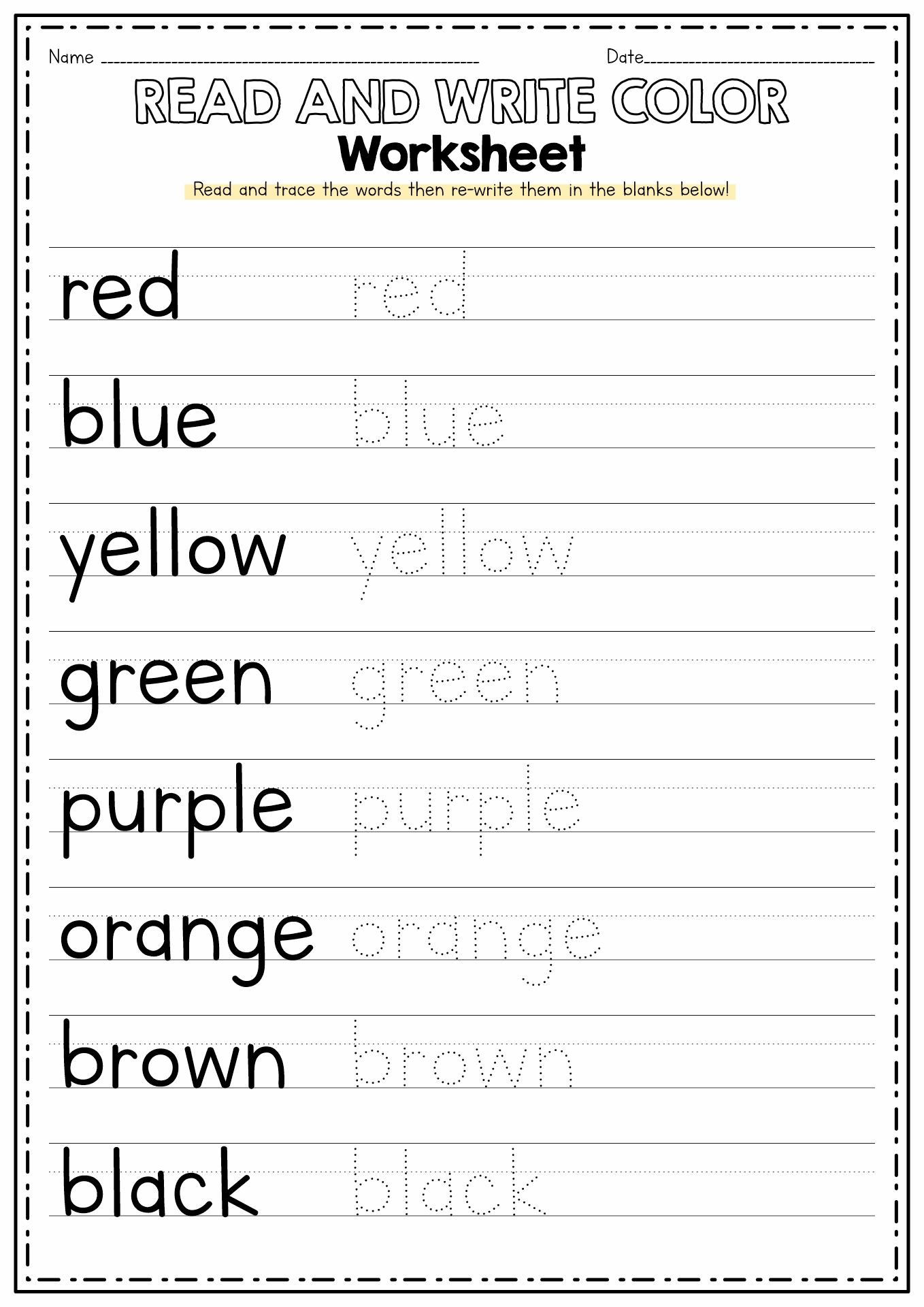 Practice Writing Color Words Worksheet Image