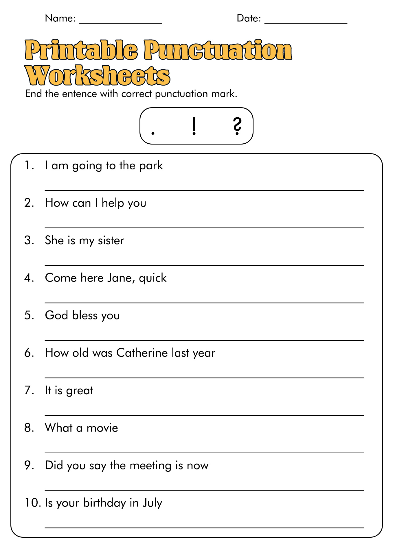 Printable Punctuation Worksheets Image
