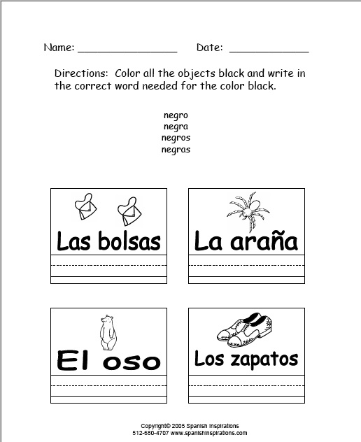 Printable Spanish Colors Worksheets for Kids Image