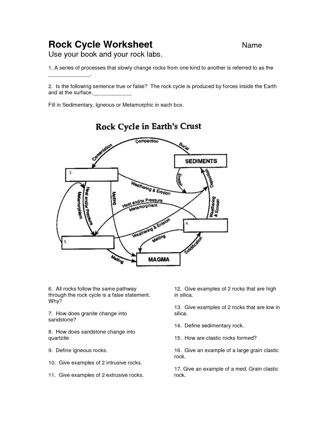 Rock Cycle Worksheet Answers Image