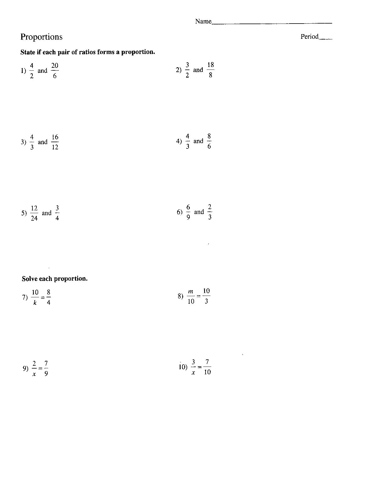Solving Ratios and Proportions Worksheets Image