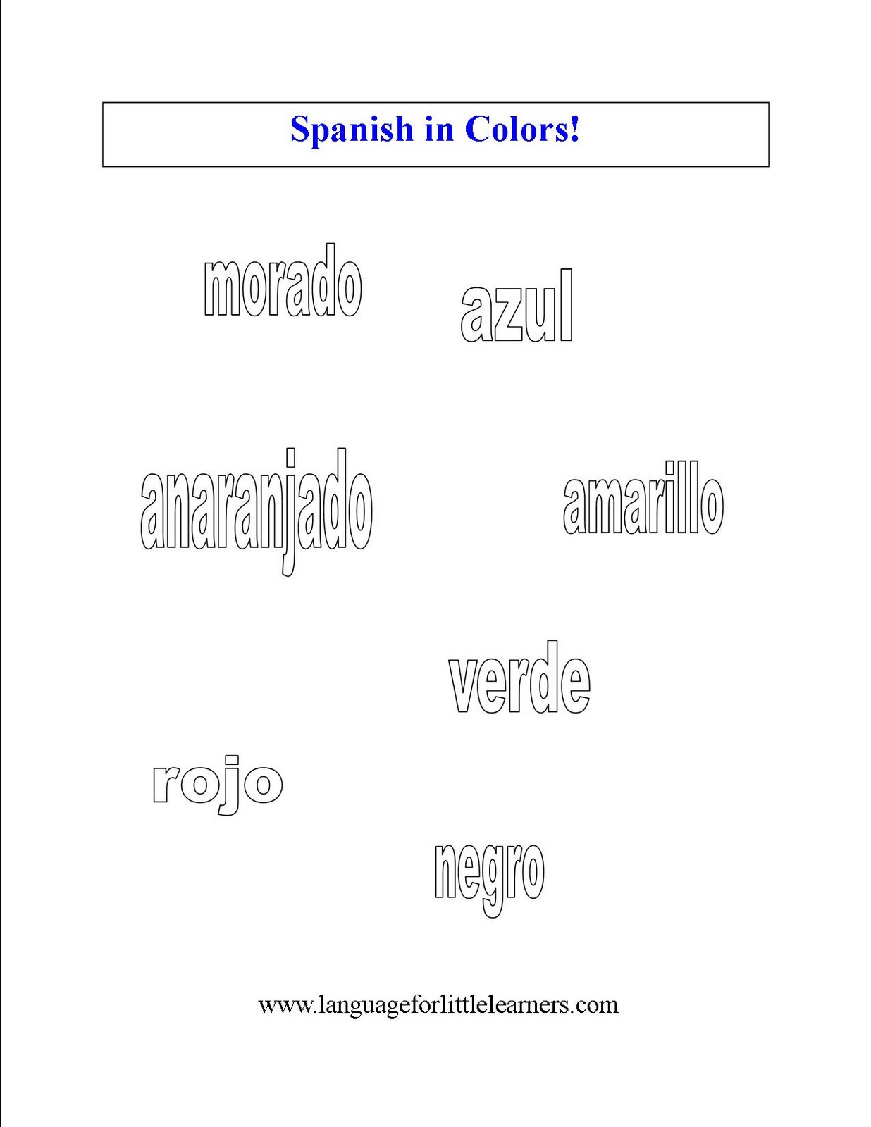 Spanish Color Words Worksheet Image