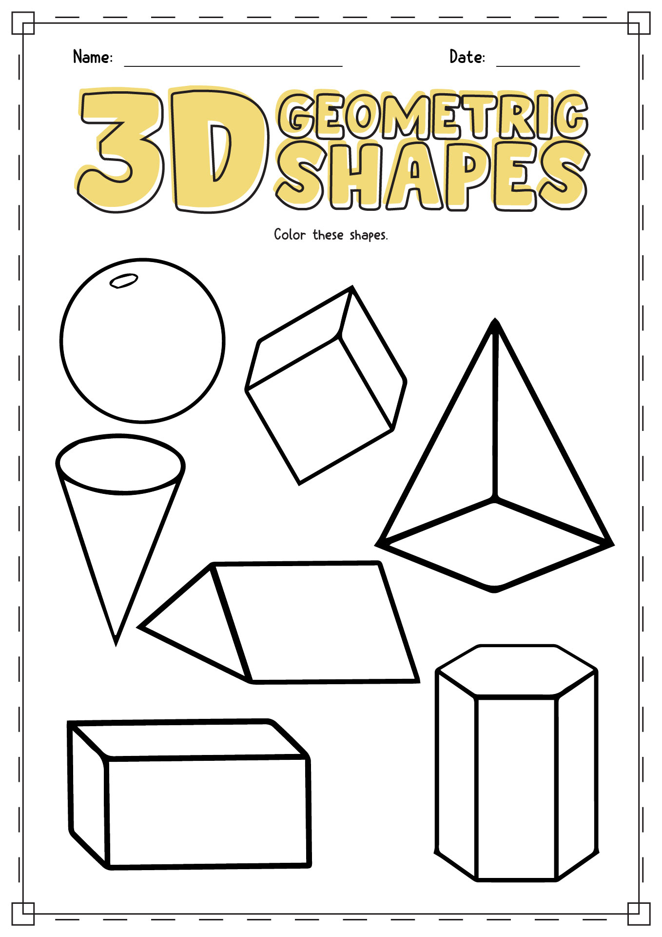 3D Geometric Shapes Coloring Page