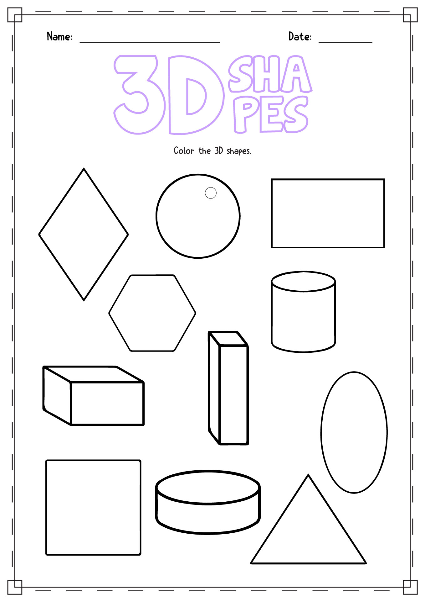 3D Shapes Worksheets Grade 1 Image